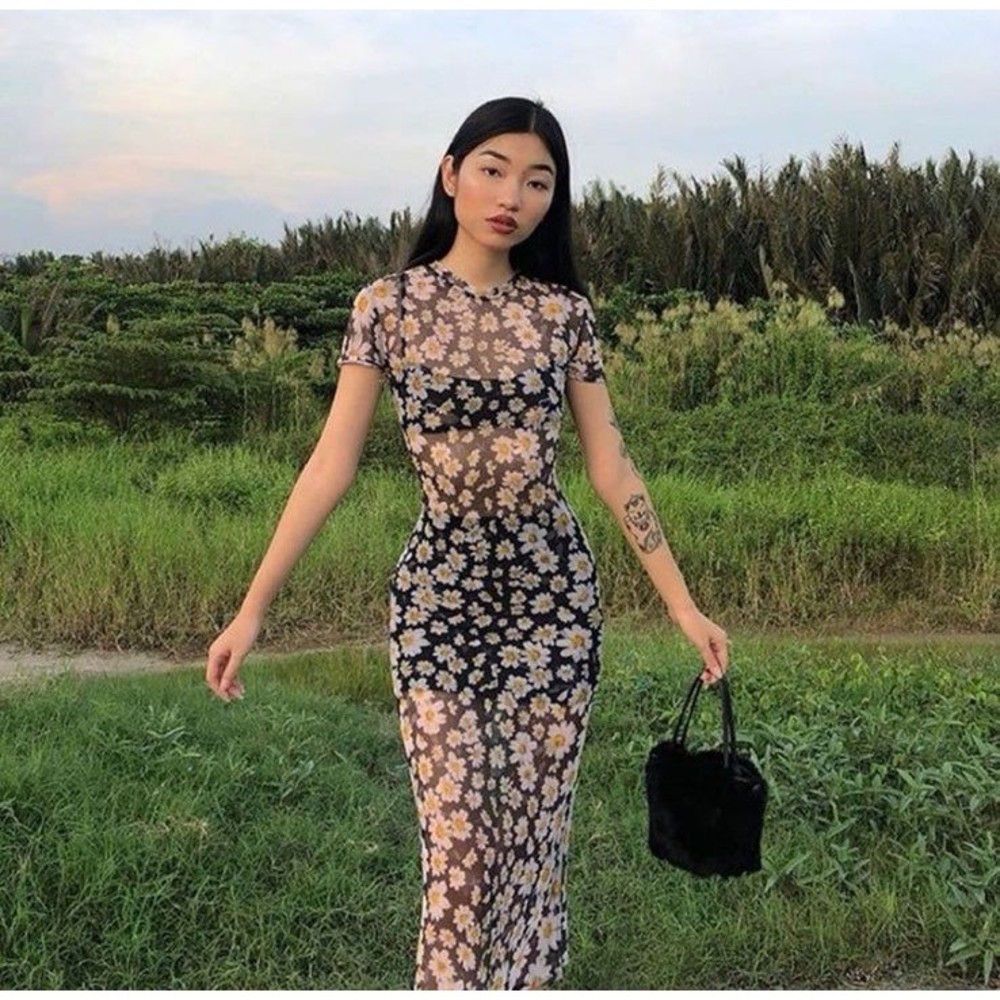 Y2k Sheer flower dress